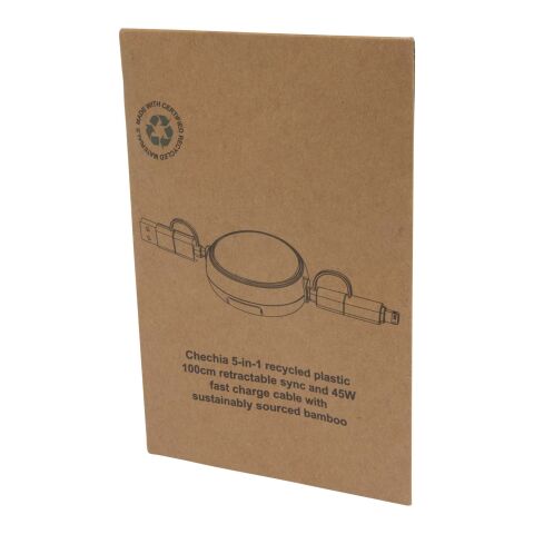 Chechia 5-in-1 recycled plastic 100 cm retractable data sync and 45W fast charge cable Standard | Black | No Branding | not available | not available