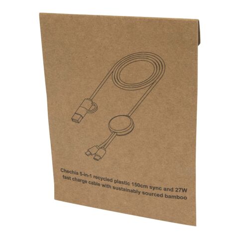 Chechia 5-in-1 recycled plastic 150 cm data sync and 27W fast charge cable with bamboo details Standard | White | No Branding | not available | not available