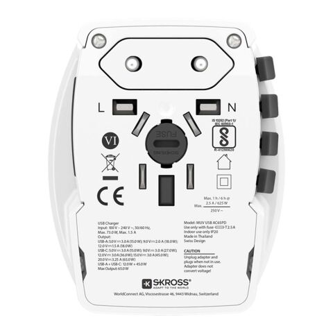 SKROSS® MUV AC65PD world adapter with USB-C cable  White