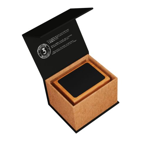 SCX.design O12 wooden light-up logo pencil holder with dual USB output Brown | Light Up Logo | front | 40 mm x 35 mm