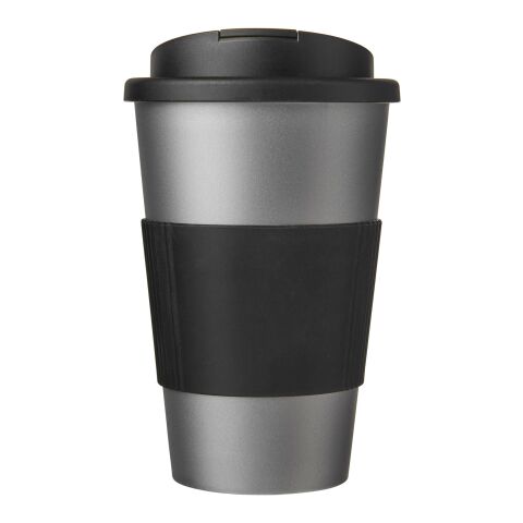 Americano® 350 ml tumbler with grip &amp; spill-proof lid Silver-Solid black | No Branding | not available | not available
