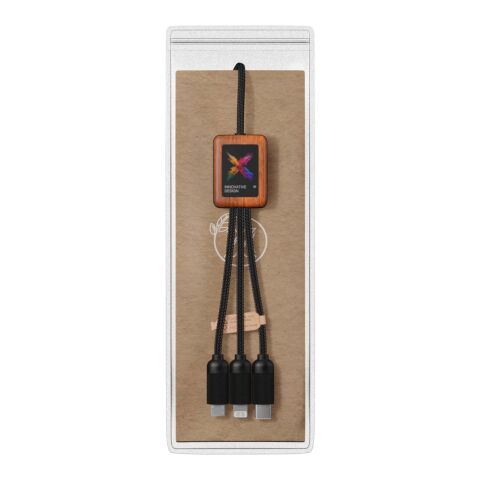 SCX.design C38 3-in-1 rPET light-up logo charging cable with squared wooden casing Solid black-Wood | not available | No Branding | not available | not available