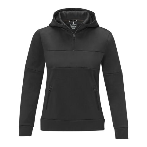 Sayan women&#039;s half zip anorak hooded sweater Standard | Solid black | L | Direct to Film | left chest | 80 mm x 40 mm | 100