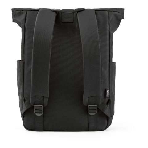 Rome backpack 12L rPET. Roll-top and velcro closure Solid black