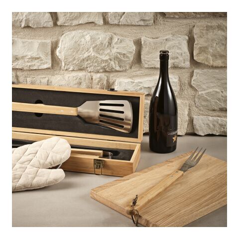 Turner Barbecue Set Bamboo. With Case, Tong, Fork &amp; Spatula Natural | No Branding | not available | not available | not available