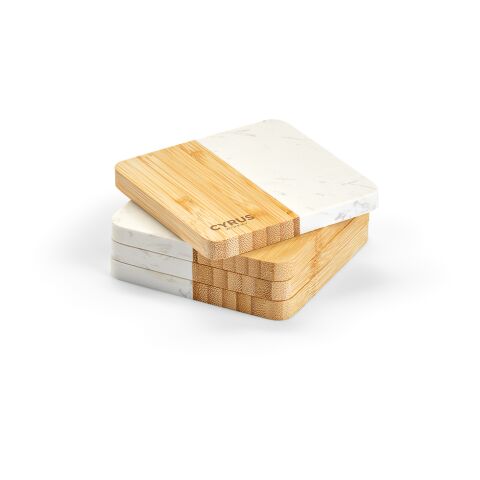 Kahlo Coasters Marble and Bamboo. Set of 4 Natural | No Branding | not available | not available | not available