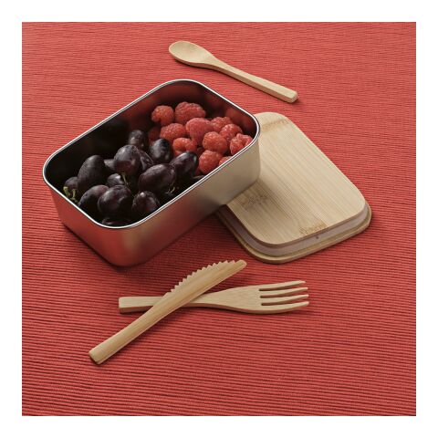 Warhol Lunchbox rSS 740ml with Bamboo lid and cutlery Silver | No Branding | not available | not available | not available