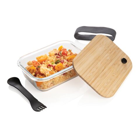 Glass lunchbox with bamboo lid White | No Branding | not available | not available