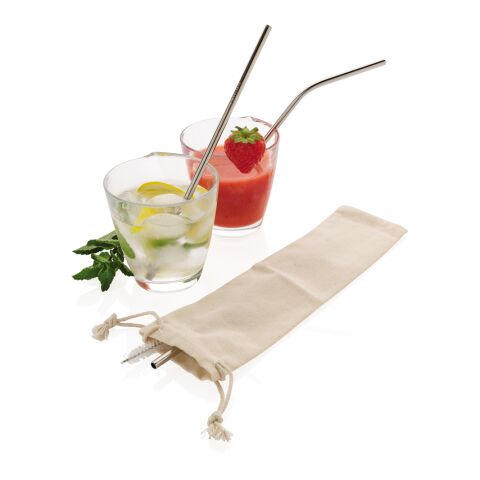 Reusable stainless steel 3 pcs straw set silver | No Branding | not available | not available