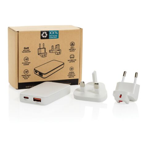 Fluxo RCS 65W flat GAN charger with universal connectors White