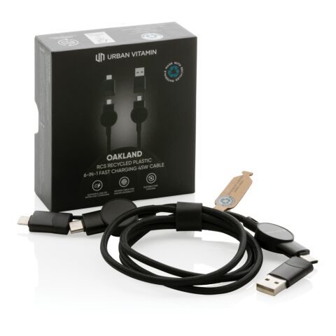 Oakland RCS recycled plastic 6-in-1 fast charging 45W cable black | No Branding | not available | not available