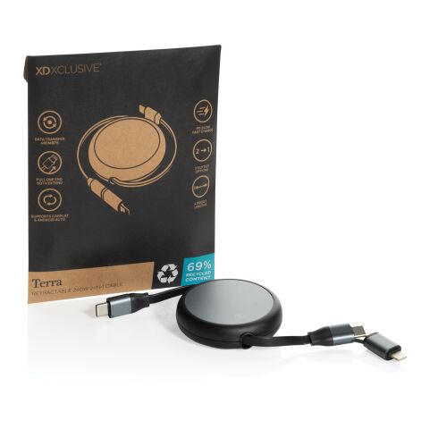Terra RCS recycled aluminium retractable 240W 2-in-1 cable black | No Branding | not available | not available