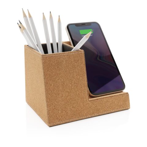 Cork pen holder and 5W wireless charger brown | No Branding | not available | not available