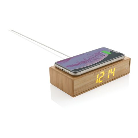 Bamboo alarm clock with 5W wireless charger brown | No Branding | not available | not available