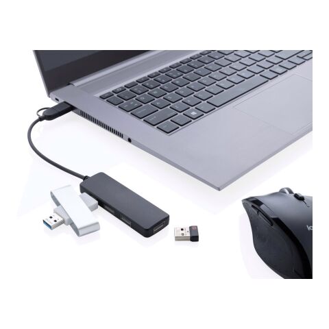 RCS recycled plastic USB hub with dual input black | No Branding | not available | not available