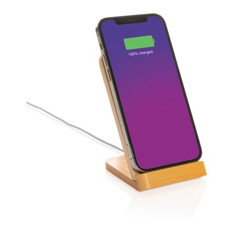 FSC®certified bamboo 5W wireless charging stand brown | No Branding | not available | not available
