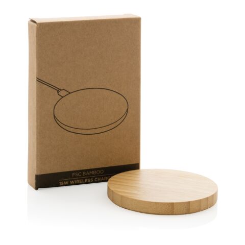 FSC® bamboo 15W wireless charger brown | No Branding | not available | not available