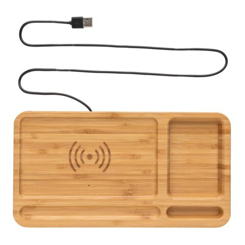 Bamboo desk organiser 5W wireless charger brown | No Branding | not available | not available