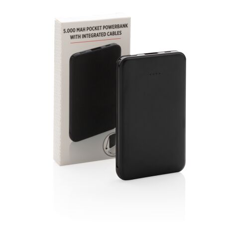 5.000 mAh Pocket Powerbank with integrated cables black