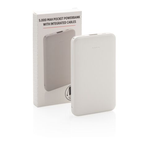 5.000 mAh Pocket Powerbank with integrated cables white | No Branding | not available | not available