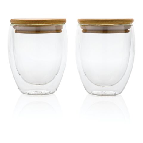 Double wall borosilicate glass with bamboo lid 250ml 2pc set White | No Branding | not available | not available