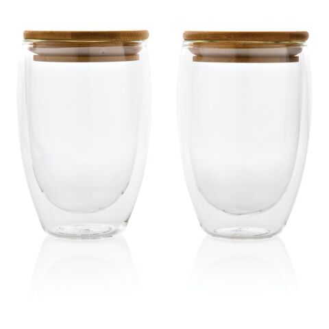 Double wall borosilicate glass with bamboo lid 350ml 2pc set White | No Branding | not available | not available