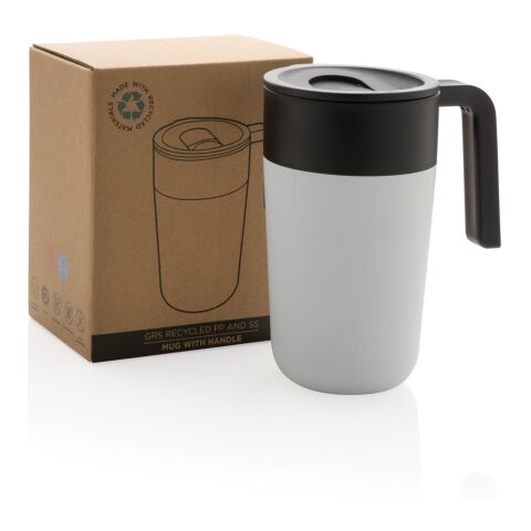 GRS Recycled PP and stainless steel mug with handle White | No Branding | not available | not available
