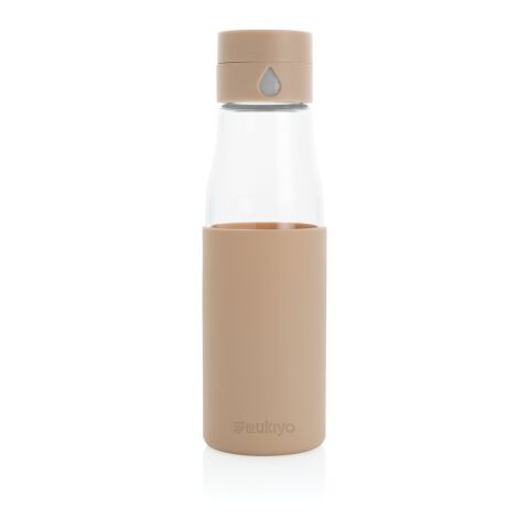 Ukiyo glass hydration tracking bottle with sleeve brown | No Branding | not available | not available