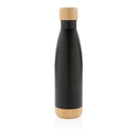 Vacuum stainless steel bottle with bamboo lid and bottom black | No Branding | not available | not available