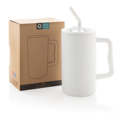 Cube RCS certified recycled steel mug 800ml white | No Branding | not available | not available