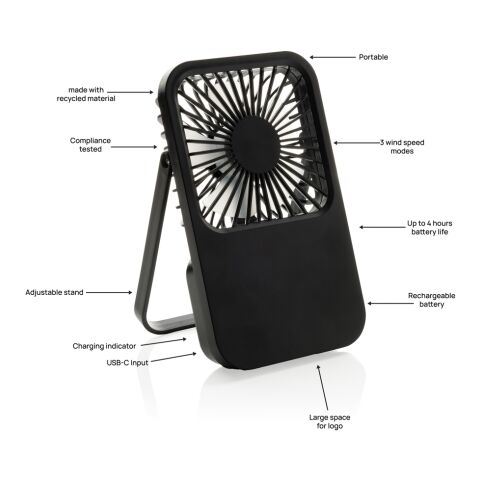 Aervina RCS recycled plastic re-chargeable desk fan black | No Branding | not available | not available