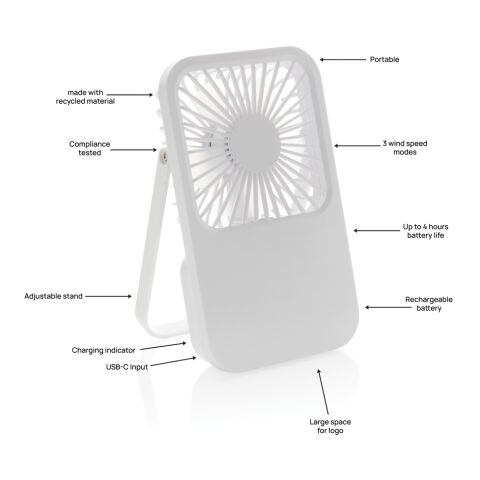 Aervina RCS recycled plastic re-chargeable desk fan White | No Branding | not available | not available