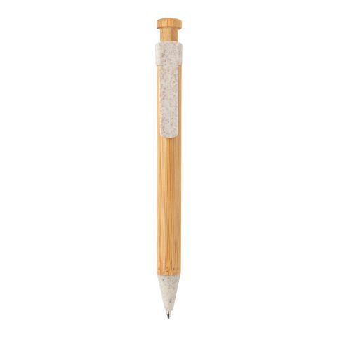 Bamboo pen with wheatstraw clip white | No Branding | not available | not available