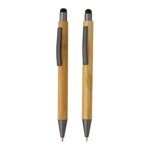 FSC® bamboo modern pen set in box brown | No Branding | not available | not available
