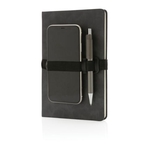 Deluxe hardcover PU notebook A5 with phone and pen holder grey | No Branding | not available | not available