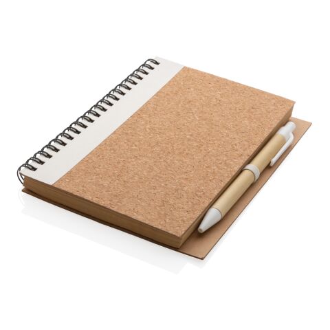 Cork spiral notebook with pen White | No Branding | not available | not available