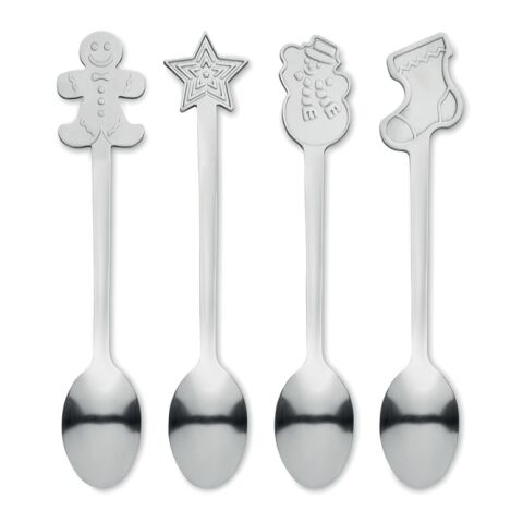 Set of 4 Christmas tea spoon matt silver | No Branding | not available | not available