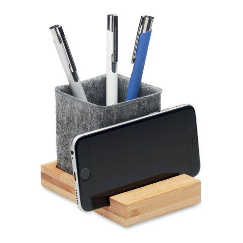RPET felt pen pot phone stand wood | No Branding | not available | not available