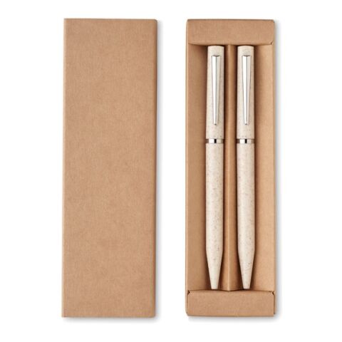 Wheat straw/ABS twist pen set beige | No Branding | not available | not available | not available