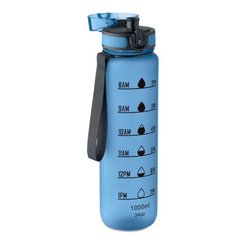 Sports water bottle RPET 1L transparent/light blue | No Branding | not available | not available | not available