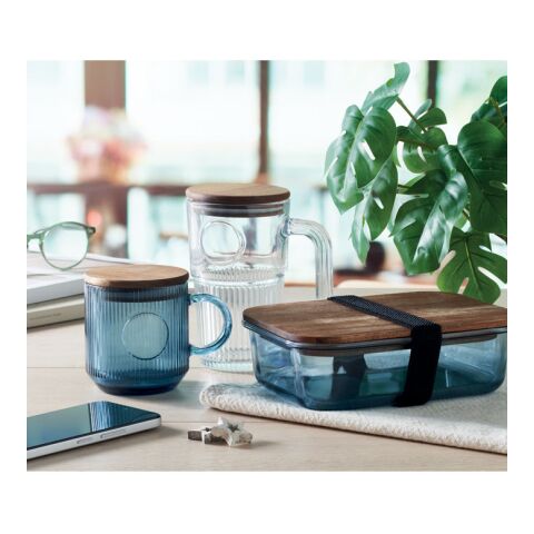 Ribbed glass mug 300ml transparent/blue | No Branding | not available | not available
