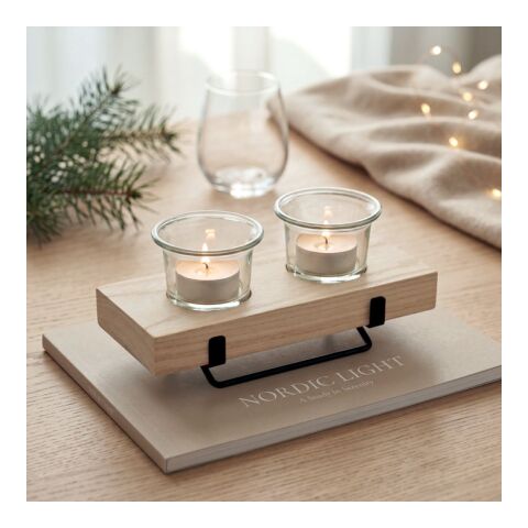 Tea light holder set with stand wood