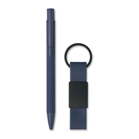 Ball pen &amp; PU Keyring set blue