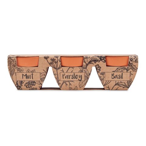 Terracotta 3 herb pot set wood | No Branding | not available | not available | not available