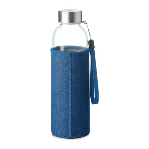 Glass bottle in denim look pouch 500 ml blue | No Branding | not available | not available | not available