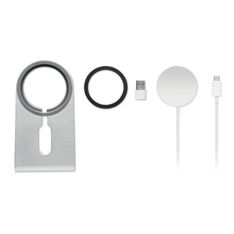 Portable magnetic charger 15W matt silver | No Branding | not available | not available | not available