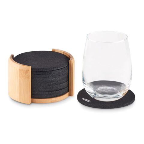 RPET coasters in bamboo holder wood | No Branding | not available | not available | not available
