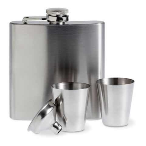 Slim hip flask w 2 cups set matt silver | No Branding | not available | not available | not available