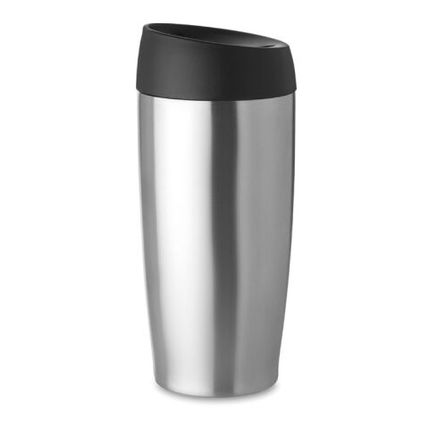 Double wall travel cup 350 ml with push function lid matt silver | No Branding | not available | not available | not available