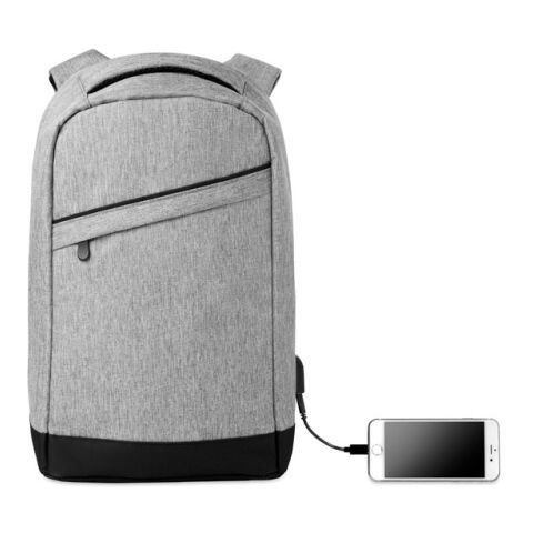 2 tone backpack incl USB plug grey | No Branding | not available | not available | not available